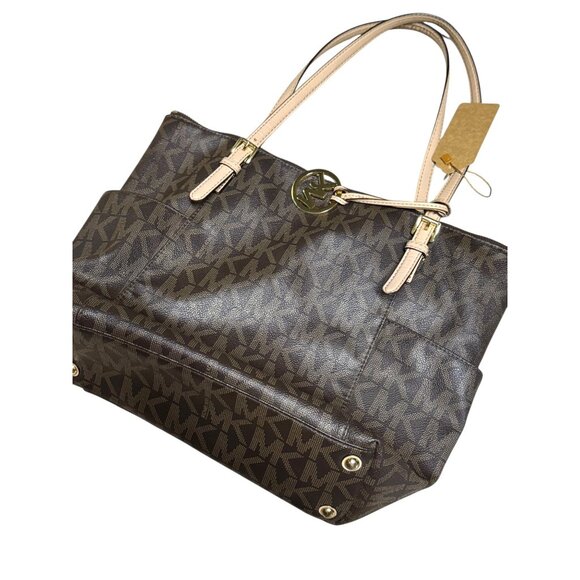 Michael Kors Signature Brown Tote Bag With Beige Handles & Gold Hardware - Picture 10 of 10